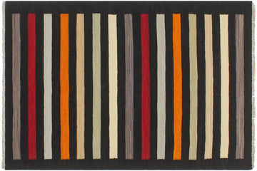 Flat Weave Kilim, Antique, Navaho, Vintage, Handmade, Modern Kilim Black Red Hand-Woven Rectangle 100% Wool Area Rug 3 x 5